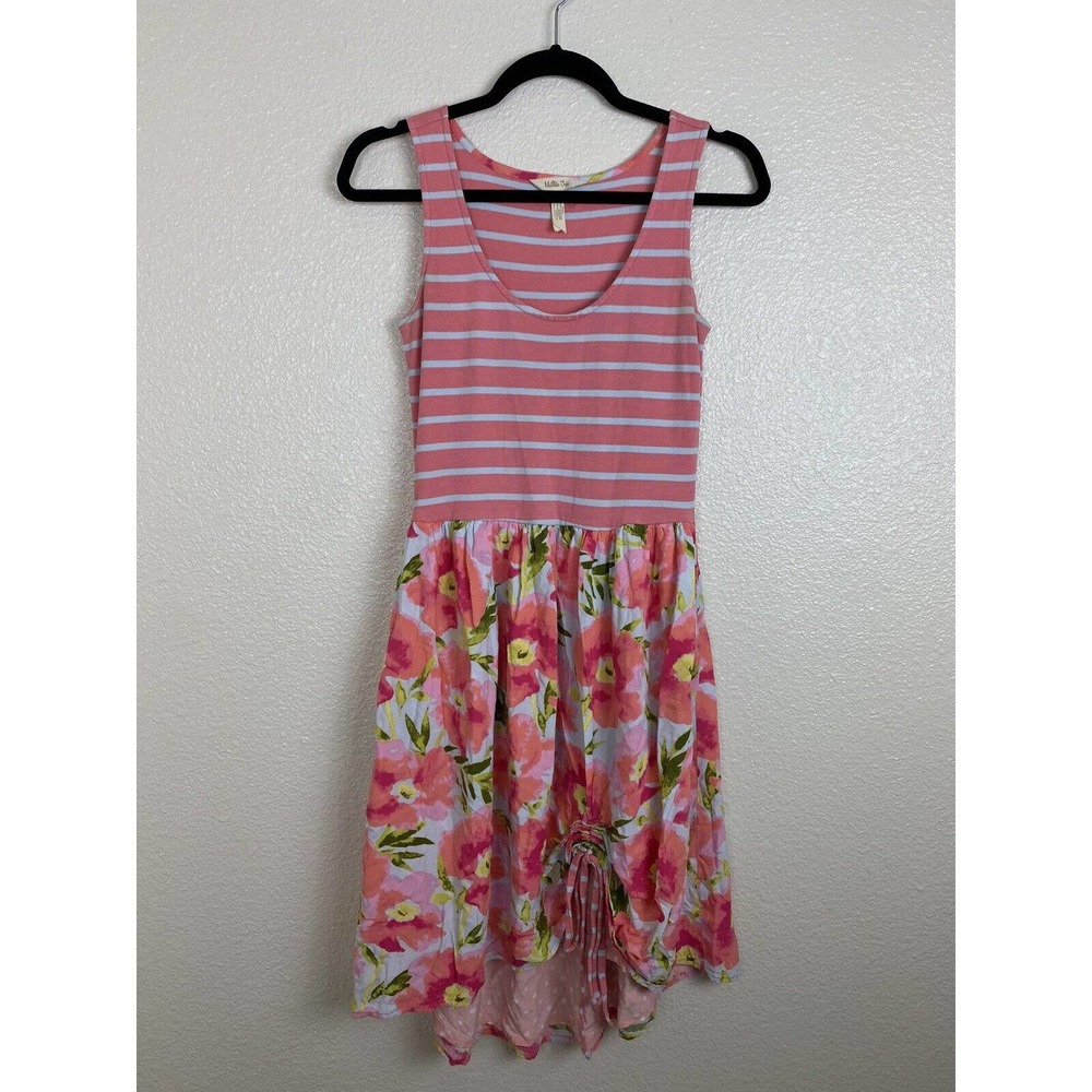 Matilda Jane Women's Macaron Dress Floral and Stripes Gathered Hem Size XS